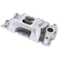 SB Chev Air Gap Dual Plane Intake Manifold, Natural Cast Finish