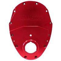 Small Block Chev 350 2-Piece Billet Timing Cover - Red Finish