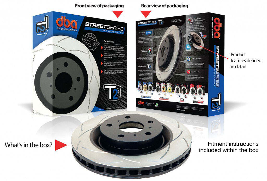 T2 Street Slotted Front Rotors PAIR (STI MY02-17 Brembos)