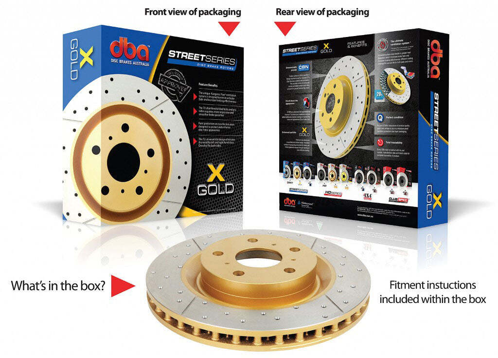 T2 Slotted & Drilled X-GOLD Front Rotors PAIR (STI MY02-17 Brembos)-1
